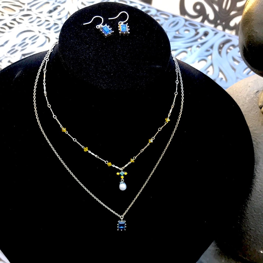Vintage Y2K Gerard Yosca New York 2 Tiered Necklace matching earrings Set